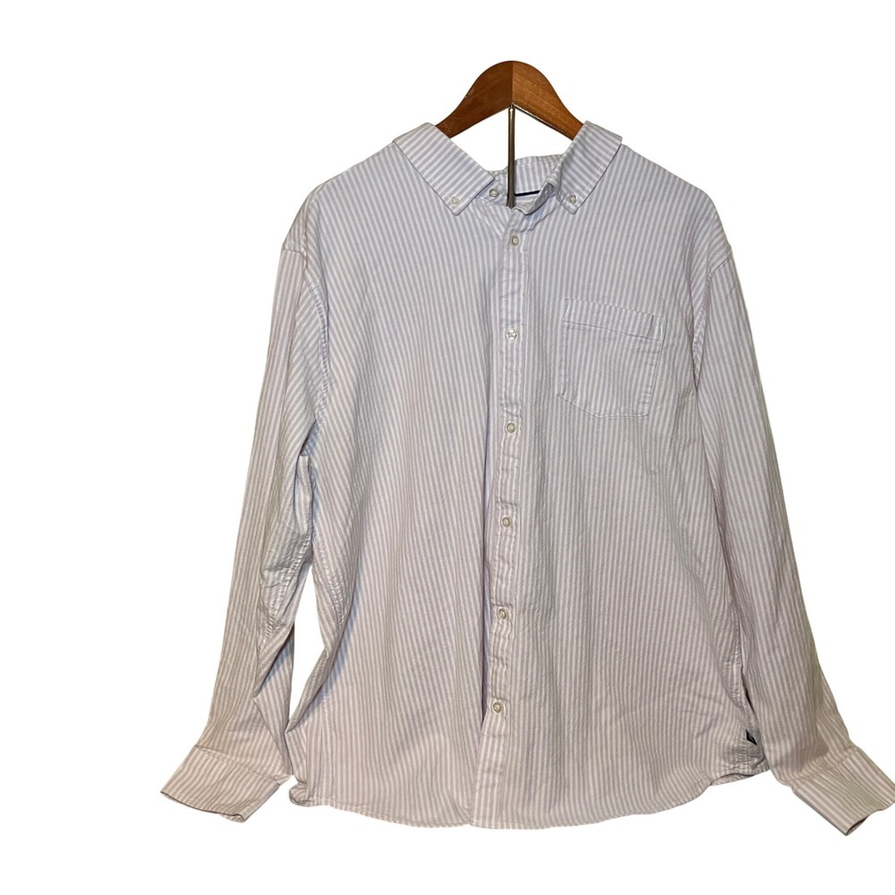 GAP Men Size XXL Purple  Striped Button Down Shirt Long Sleeve Casual Oxford XXL
